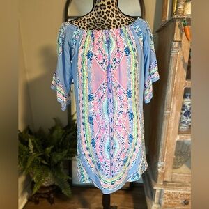 Lilly Pulitzer Blue and Pink Off-Shoulder Dress